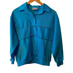 VTG Matches Sporty Pullover Teal Blue Collared Button‎ Up Shirt